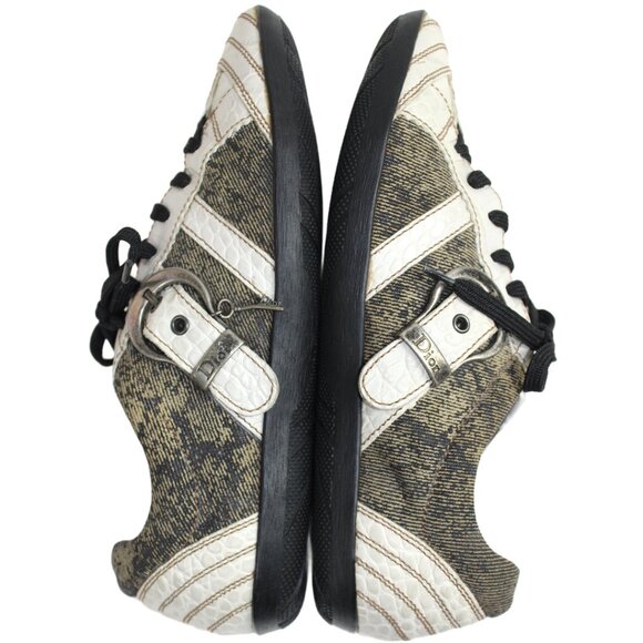 Christian Dior Taupe White Croc Distressed Canvas Lace-Up Low Profile Sneaker - Picture 7 of 11